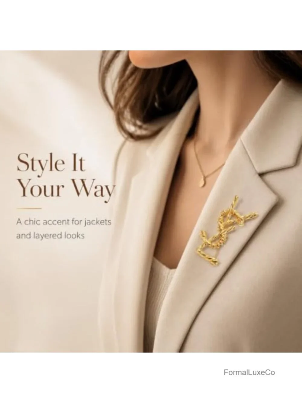 Gold-Tone Abstract Knot Brooch Women Vintage Twisted Metal Pin Scarf Shawl